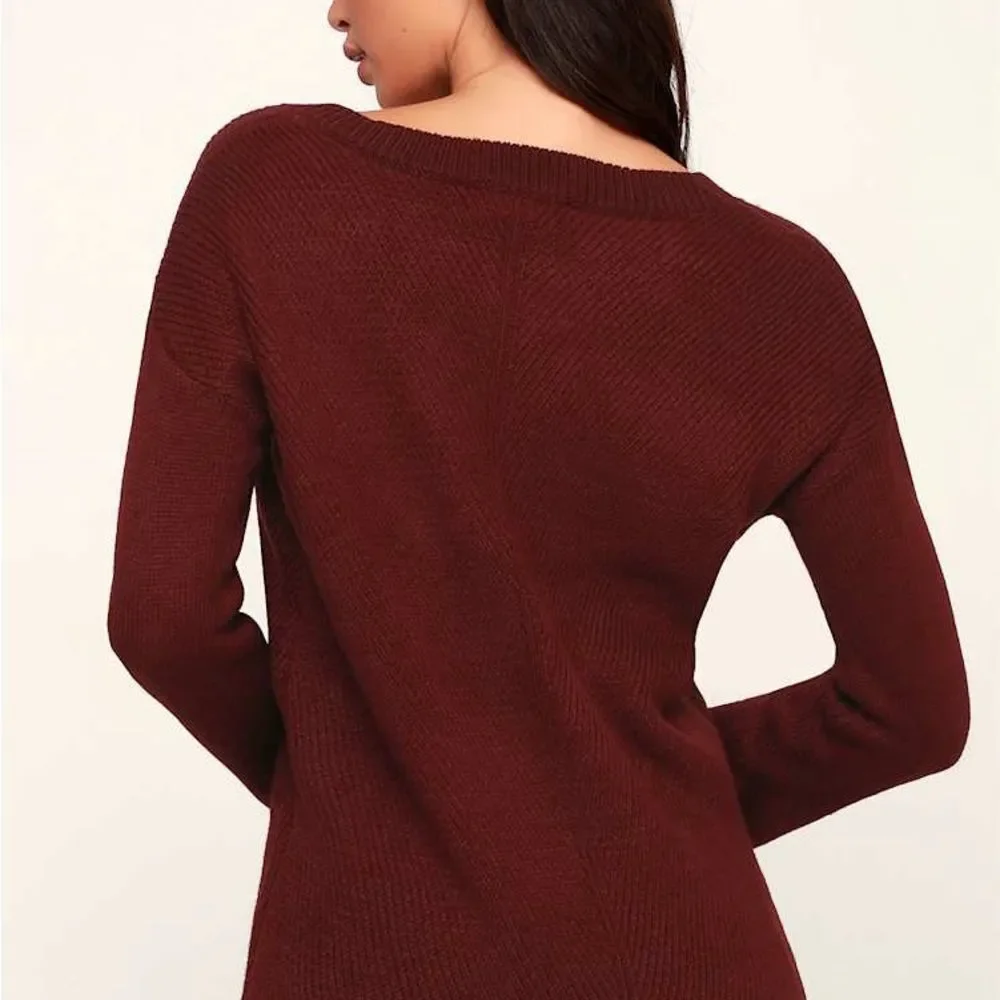 Jack By BB Dakota Women’s Mercy Me Burgundy Knit V-Neck Sweater Cozy Medium